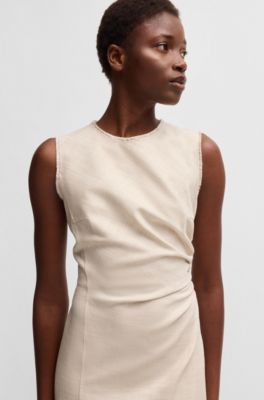 Melange dress with frayed and gathered details