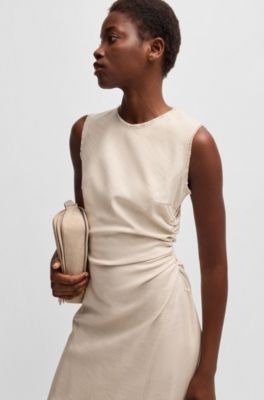 Melange dress with frayed and gathered details