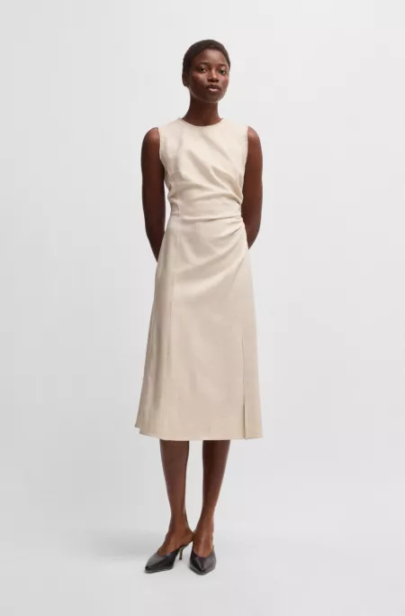 Melange dress with frayed and gathered details