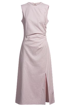 Robe chinée à détails effilochés et froncés