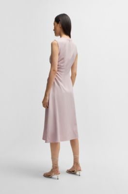 Melange dress with frayed and gathered details, Pink