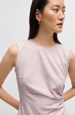 Melange dress with frayed and gathered details, Pink