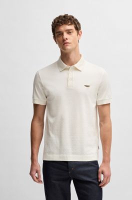 Polo BOSS x ASTON MARTIN de seda y algod&oacute;n con jacquard en degradado, Blanco