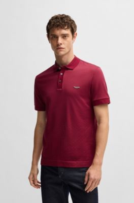 BOSS x ASTON MARTIN cotton-silk polo shirt with degrad&eacute; jacquard, Red