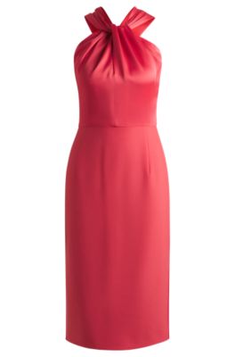 Vestido en tejido el&aacute;stico con detalle de nudo, Rosa oscuro