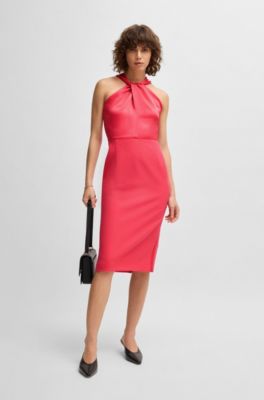 Vestido en tejido el&aacute;stico con detalle de nudo, Rosa oscuro