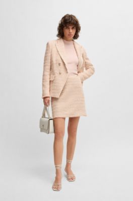 Tweed skirt with stretch-cotton waistband, Pink