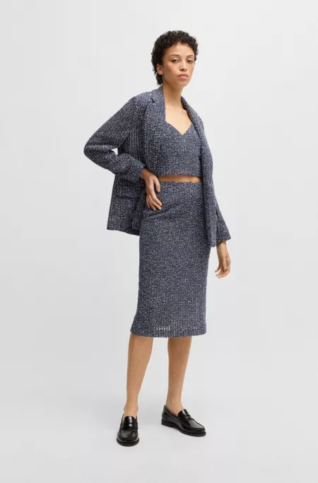 Tailored top in two-tone crochet tweed