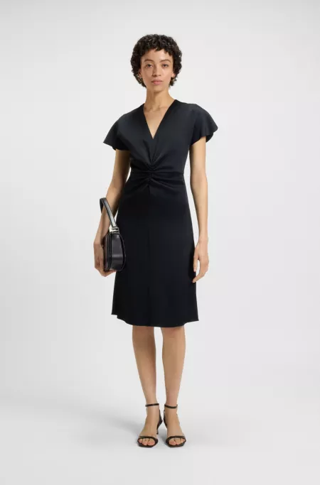 V-neck dress with gathered waistband