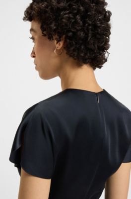 V-neck dress with gathered waistband, Dark Blue