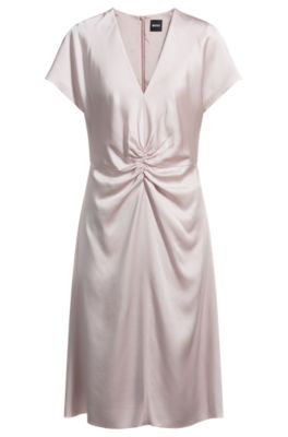 BOSS - V-neck dress with gathered waistband - light pink