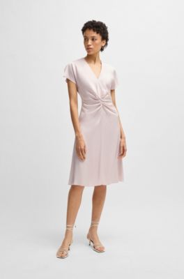 V-neck dress with gathered waistband, light pink
