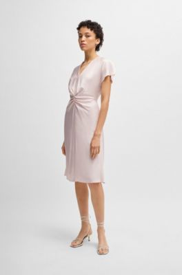 V-neck dress with gathered waistband, light pink