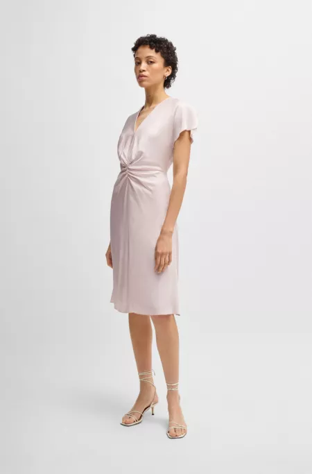 V-neck dress with gathered waistband