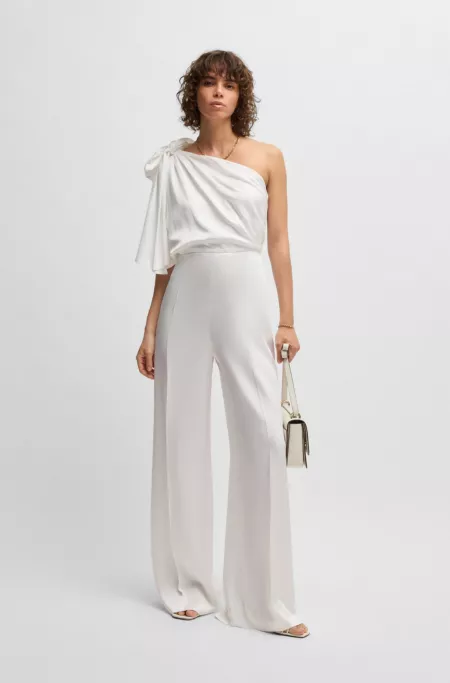One-shoulder jumpsuit with tie neckline