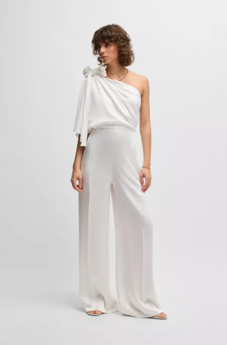 One-shoulder jumpsuit with tie neckline