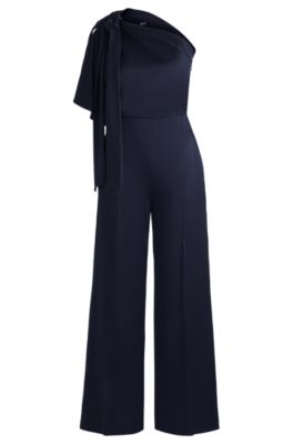 Hugo Boss■One-shoulder jumpsuit■タイ付きネックライン BOSS - One-shoulder jumpsuit with tie neckline - Dark Blue