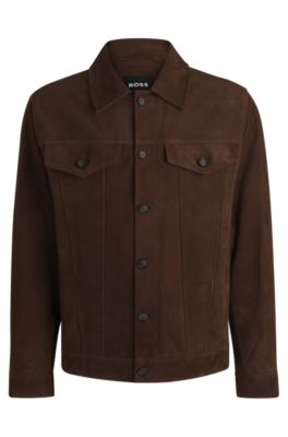 Regular-fit jacket in nappalan suede, Dark Brown