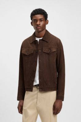 Regular-fit jacket in nappalan suede, Dark Brown