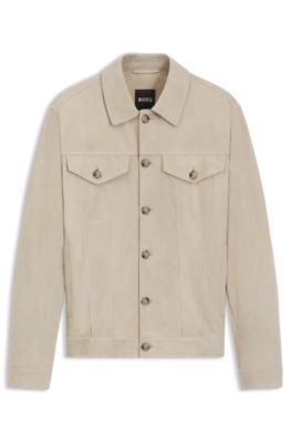 Chaqueta regular fit de ante con acabado napal&aacute;n, Beige claro
