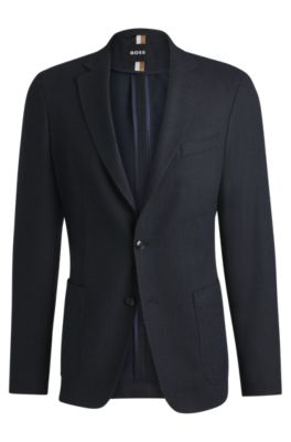 BOSS - Slim-fit blazer in herringbone cotton - Dark Blue