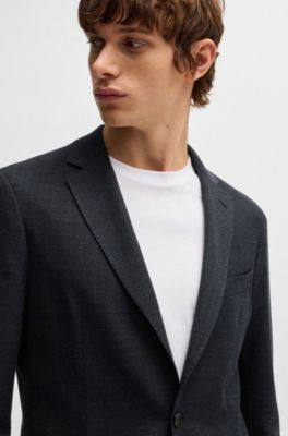 Blazer slim fit de algod&oacute;n en espiga, Azul oscuro