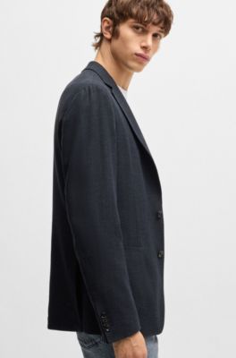 Blazer slim fit de algod&oacute;n en espiga, Azul oscuro