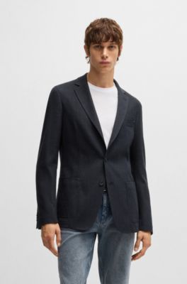 Blazer slim fit de algod&oacute;n en espiga, Azul oscuro