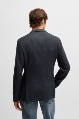 Blazer slim fit de algod&oacute;n en espiga, Azul oscuro
