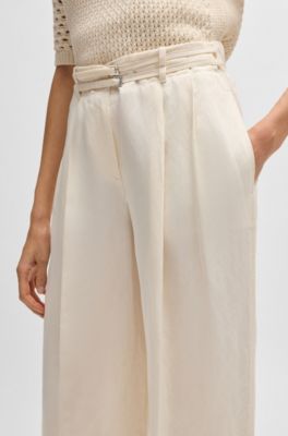 Relaxed-fit trousers with wide leg, White
