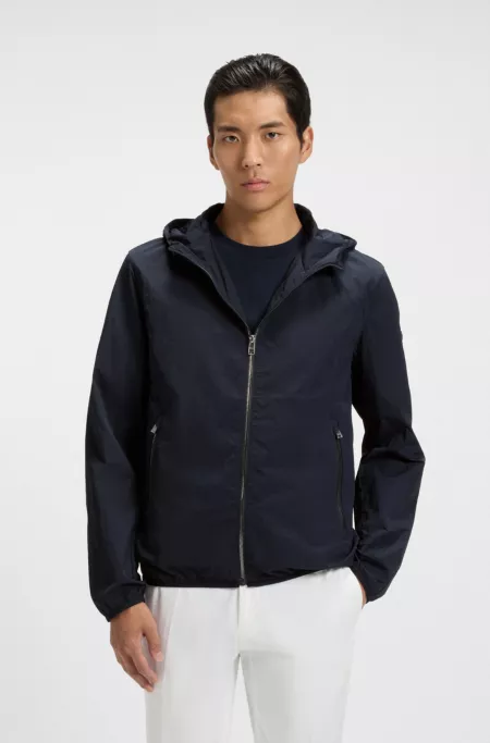 Water-repellent jacket in crinkle fabric with adjustable hood