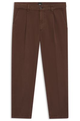 Tapered-fit trousers in stretch twill, Dark Brown
