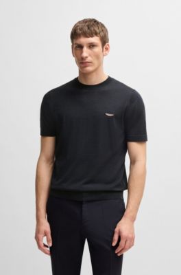 BOSS x ASTON MARTIN knit T-shirt in silk and cotton, Dark Blue