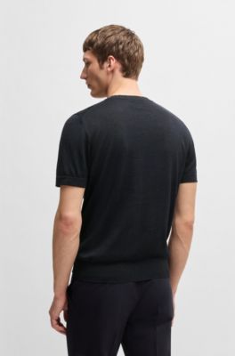 BOSS x ASTON MARTIN knit T-shirt in silk and cotton, Dark Blue
