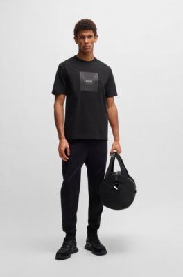 Cotton-jersey T-shirt with fineline logo artwork, Black