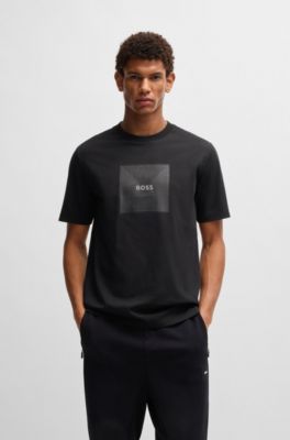 Cotton-jersey T-shirt with fineline logo artwork, Black