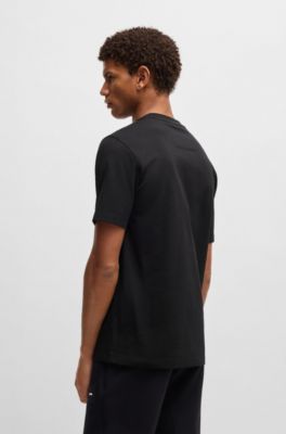 Cotton-jersey T-shirt with fineline logo artwork, Black