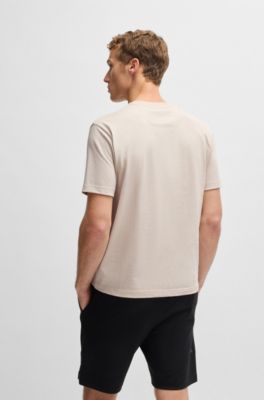 Camiseta de punto de algod&oacute;n con logo de dise&ntilde;o en l&iacute;neas finas, Beige claro