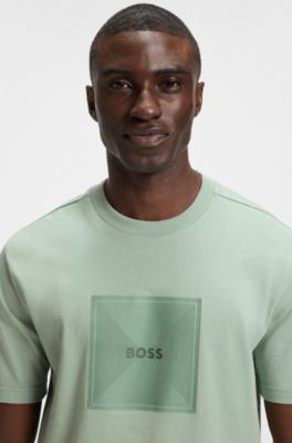 Cotton-jersey T-shirt with fineline logo artwork, Light Green