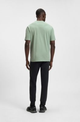 Cotton-jersey T-shirt with fineline logo artwork, Light Green
