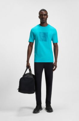 Cotton-jersey T-shirt with fineline logo artwork, Light Blue