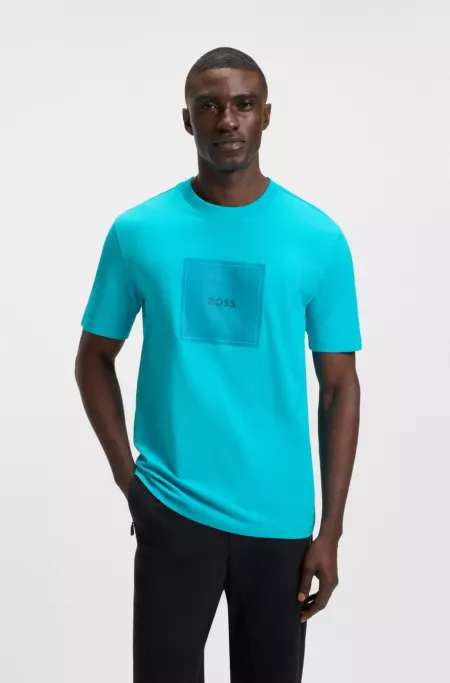 Cotton-jersey T-shirt with fineline logo artwork