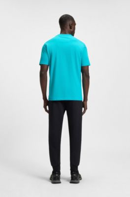 Cotton-jersey T-shirt with fineline logo artwork, Light Blue