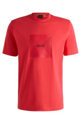Cotton-jersey T-shirt with fineline logo artwork, Light Red