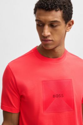 Cotton-jersey T-shirt with fineline logo artwork, Light Red