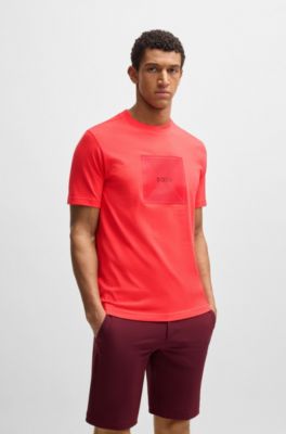 Cotton-jersey T-shirt with fineline logo artwork, Light Red
