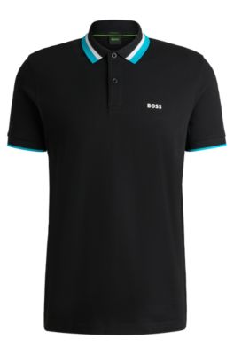Paddy active polo shirt with contrast stripes, Black