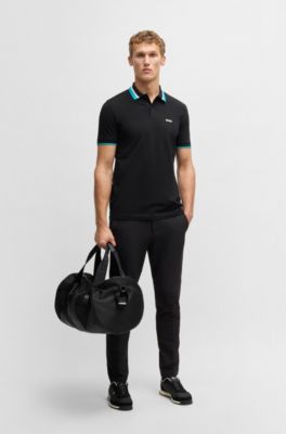 Paddy active polo shirt with contrast stripes, Black