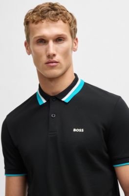 Paddy active polo shirt with contrast stripes, Black