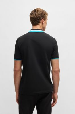 Paddy active polo shirt with contrast stripes, Black